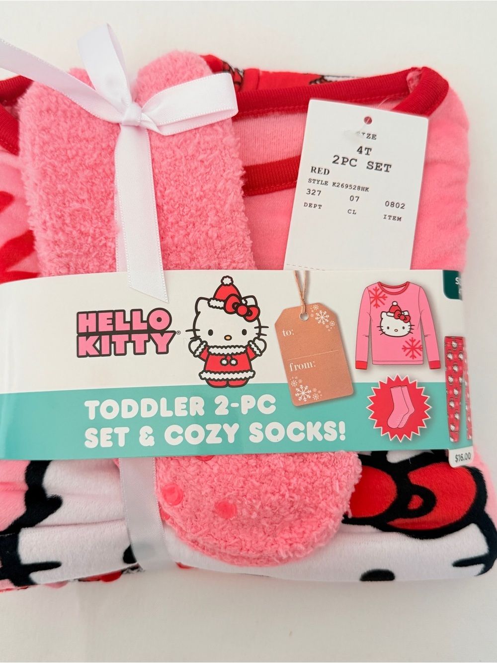 Hello Kitty Girls 4T Christmas Fleece Pajama Set & Cozy Socks NWT